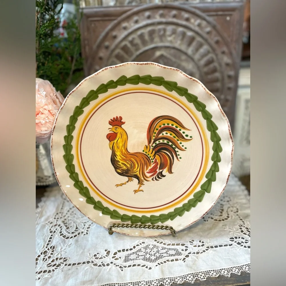 Williams Sonoma white Rooster salad plate ruffled edge French Country farmhouse